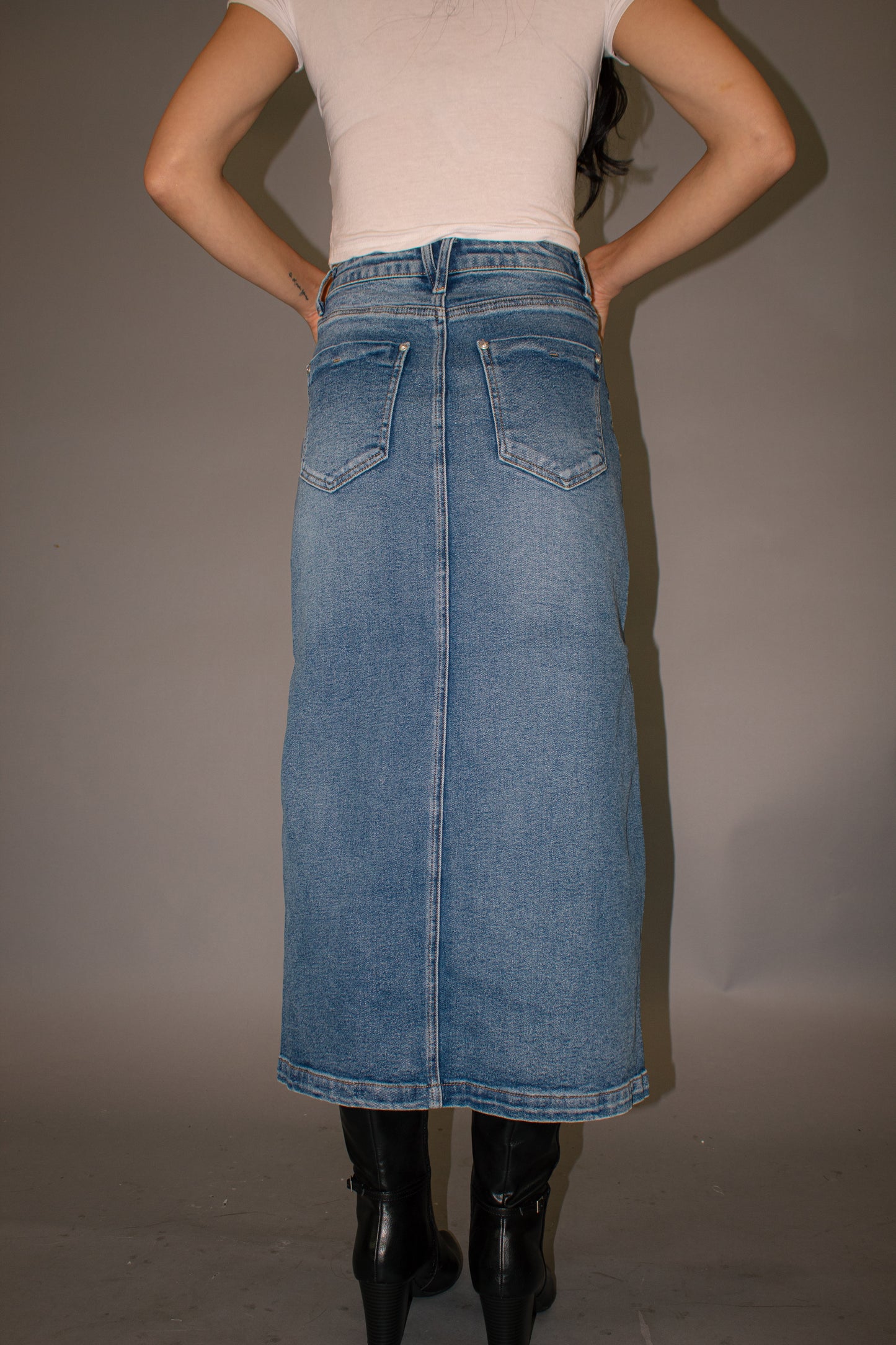 It Girl Dark Denim Maxi Skirt