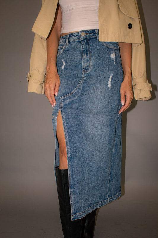 It Girl Dark Denim Maxi Skirt