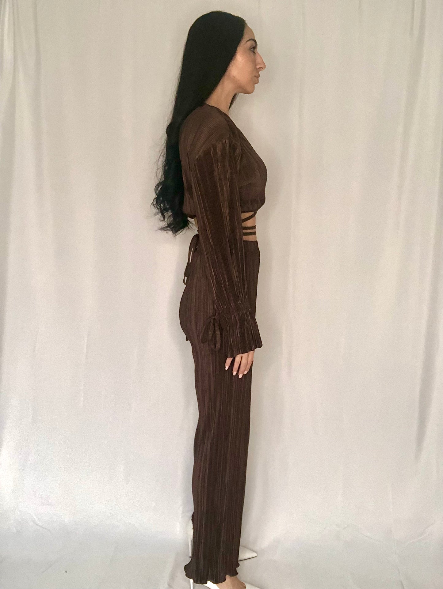 Brown matching set matching set wrap top matching set pleated pant matching set pleated matching set brown set