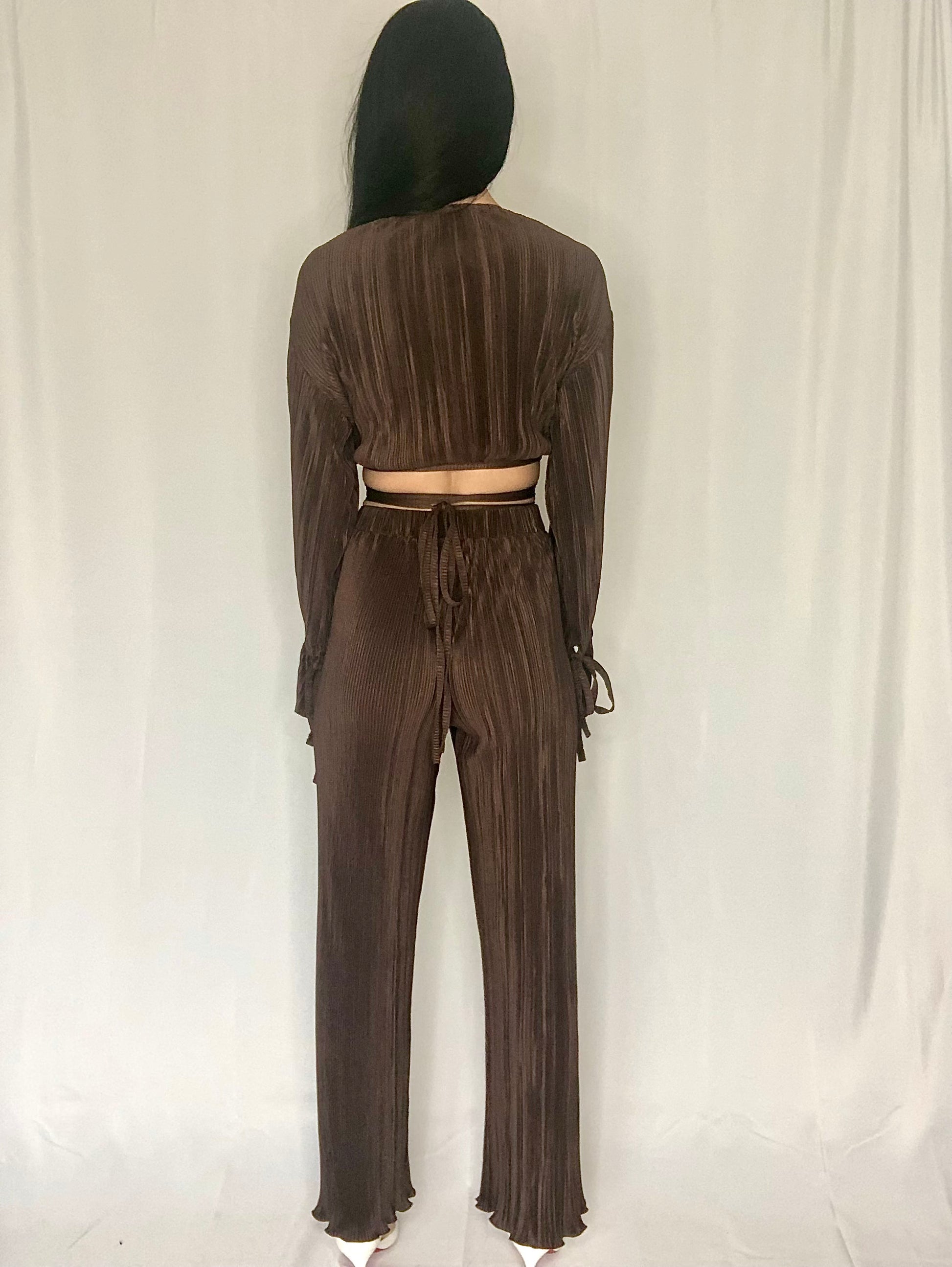 Brown matching set matching set wrap top matching set pleated pant matching set pleated matching set brown set