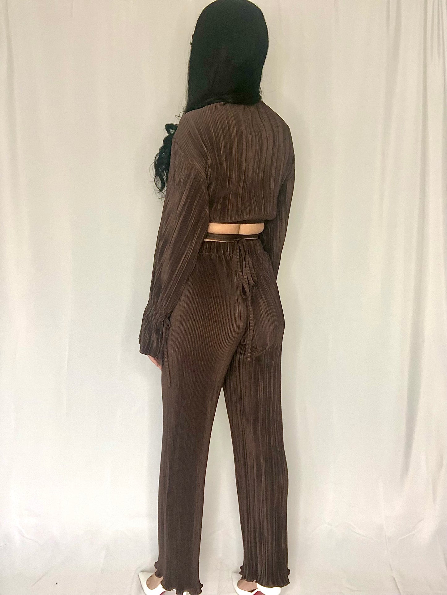 Brown matching set matching set wrap top matching set pleated pant matching set pleated matching set brown set