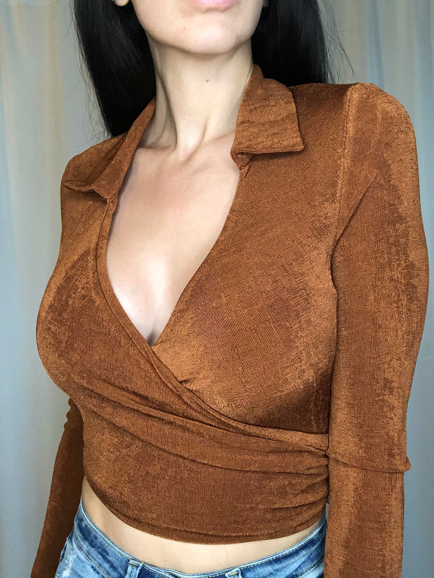 Copper Collared Wrap Top-FINAL SALE