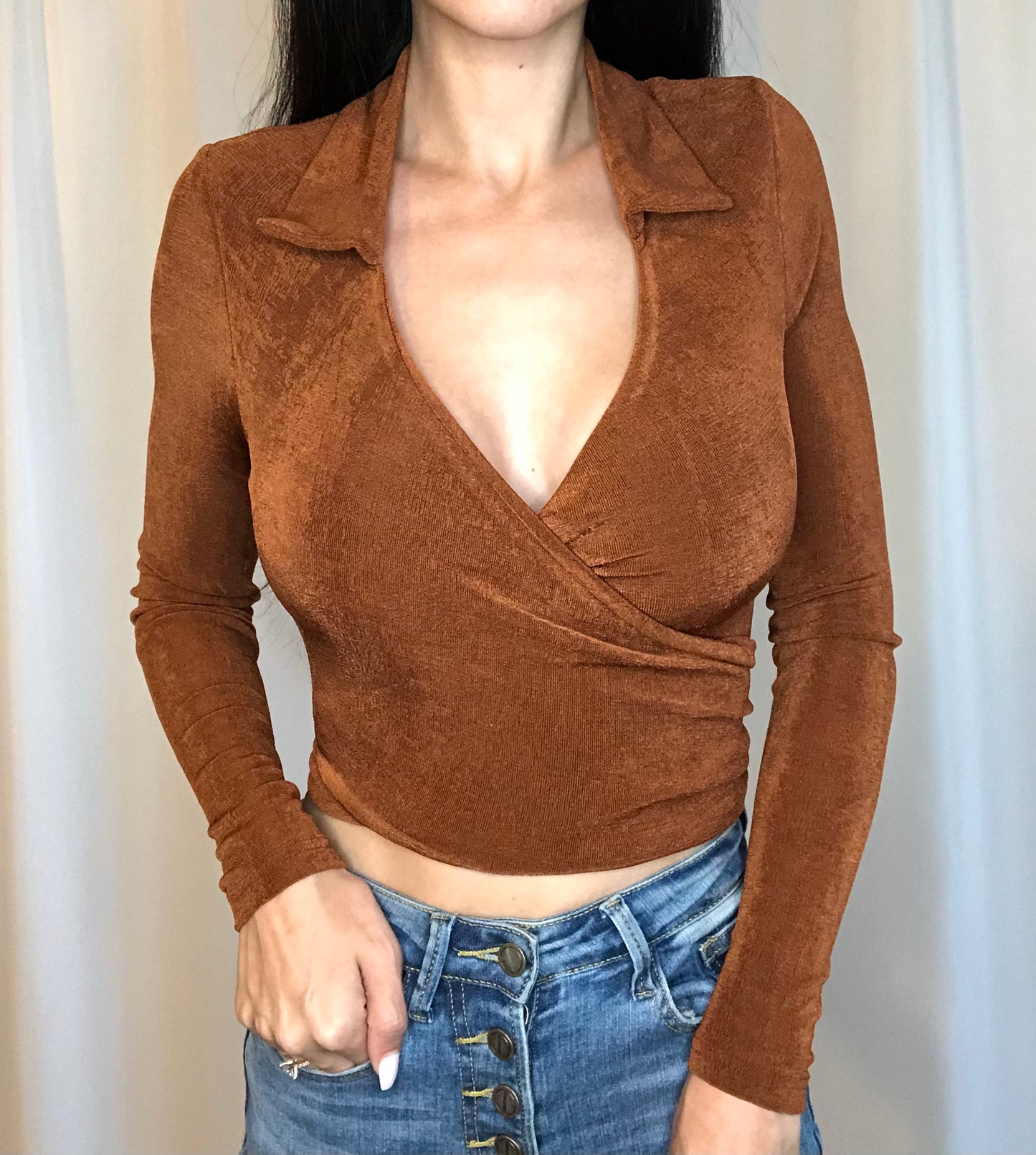 Copper Collared Wrap Top-FINAL SALE