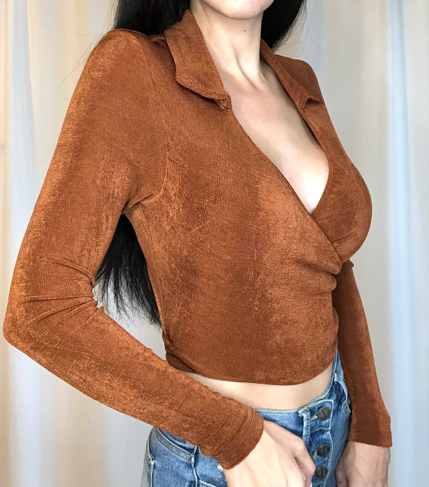 Copper Collared Wrap Top-FINAL SALE