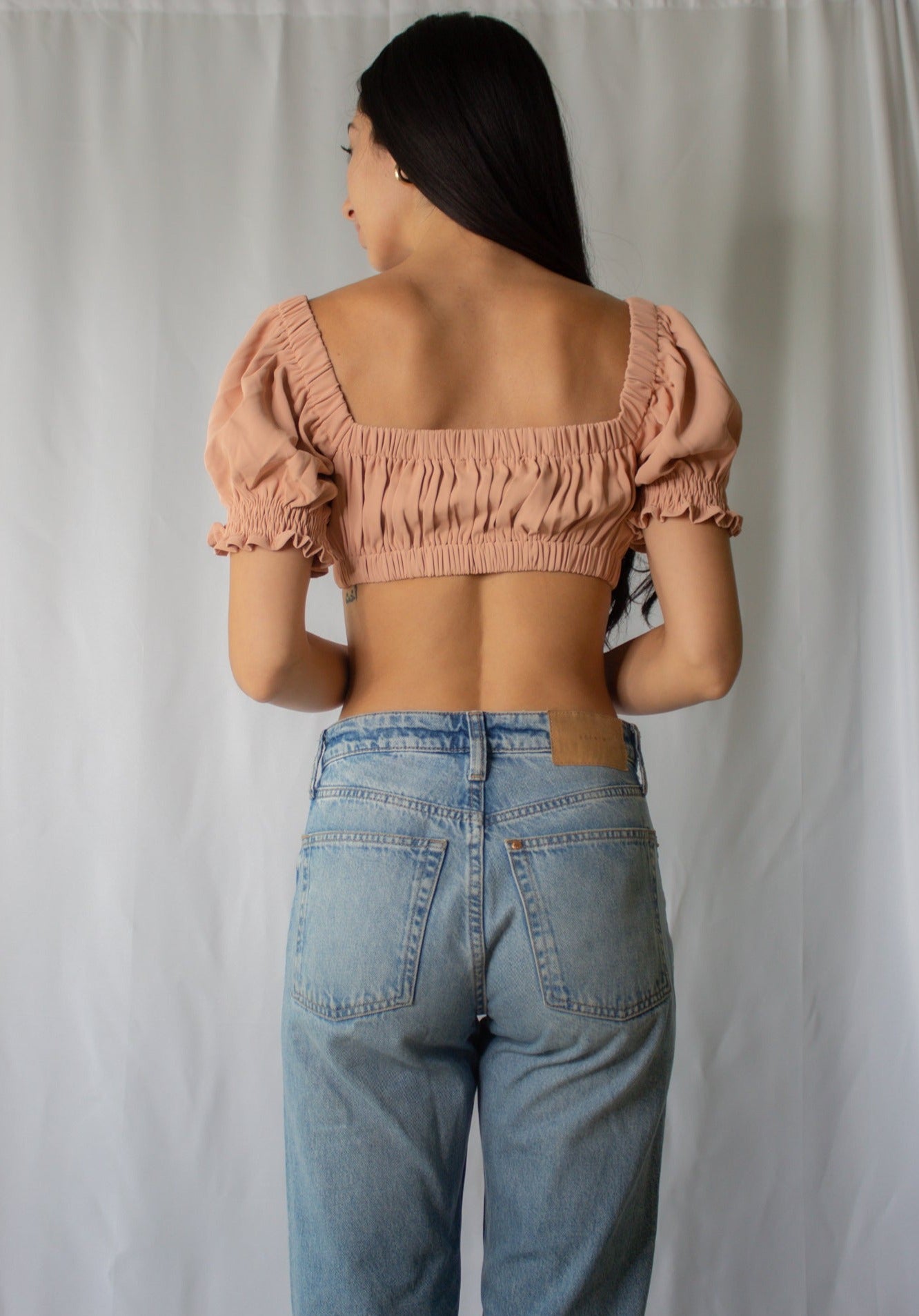 Dainty Peach Front Tie Crop Top-FINAL SALE