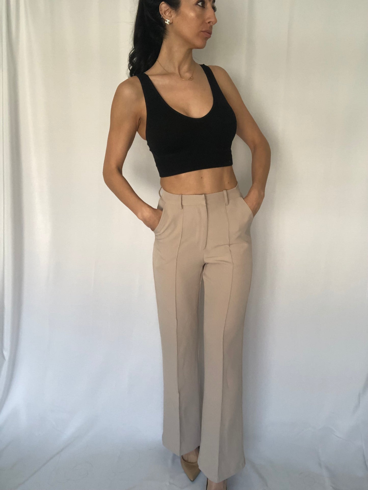 Fashionably Late Neutral Trouser-FINAL SALE