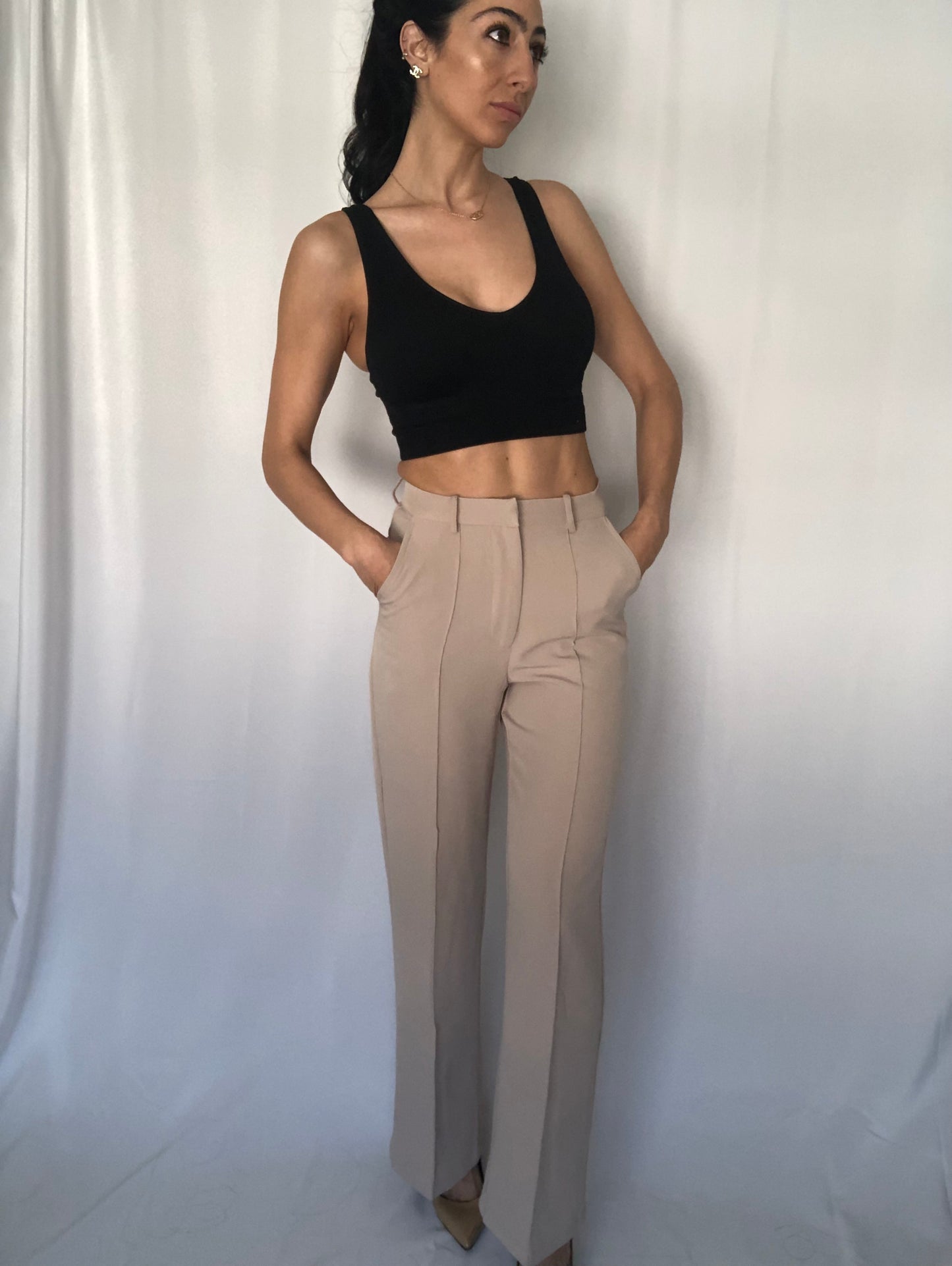 Fashionably Late Neutral Trouser-FINAL SALE