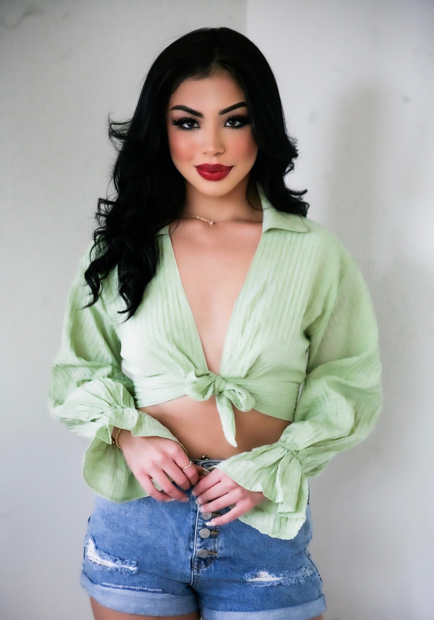 Matcha Green Tied Crop Top-FINAL SALE