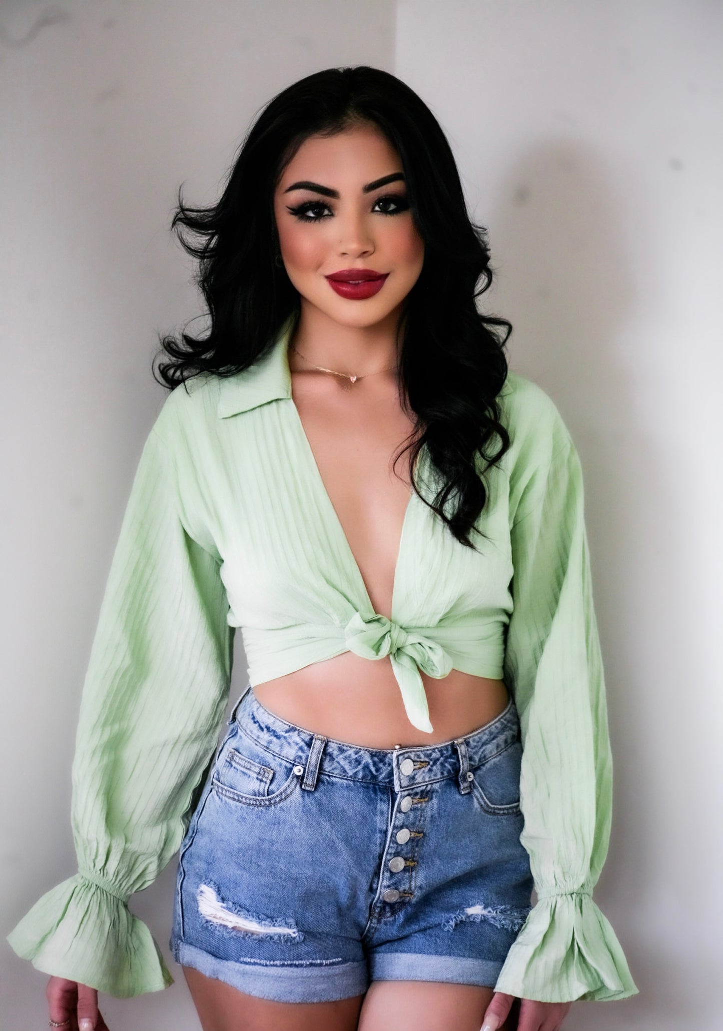 Matcha Green Tied Crop Top-FINAL SALE