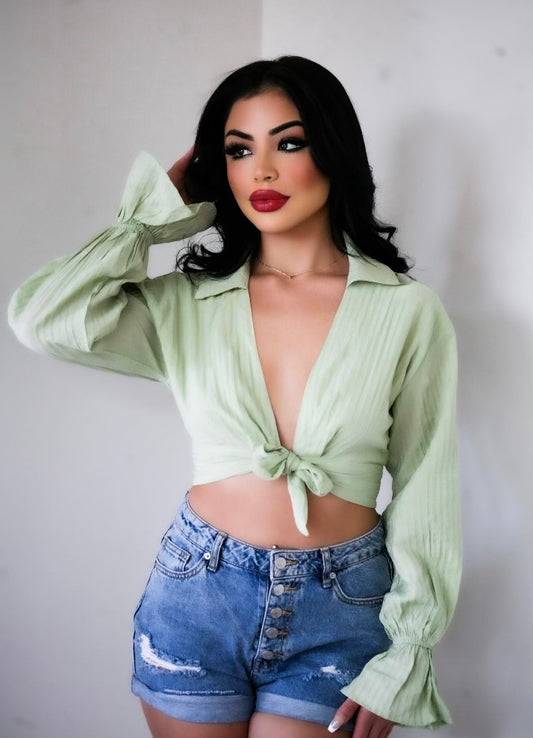 Matcha Green Tied Crop Top-FINAL SALE