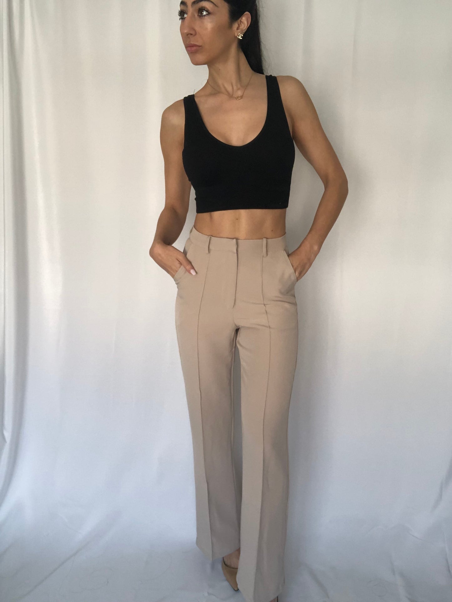 Fashionably Late Neutral Trouser-FINAL SALE